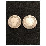 Lot of 2 Barber Silver Dimes