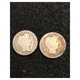 Lot of 2 Barber Silver Dimes
