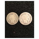 Lot of 2 Barber Silver Dimes