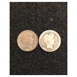 Lot of 2 Barber Silver Dimes