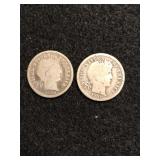 Lot of 2 Barber Silver Dimes