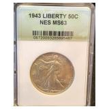1943 Walking Liberty Silver Half Dollar MS63