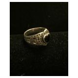 .925 Silver and Onyx Ring Sz 8