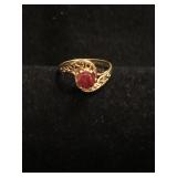 Silver Ring with 14K HGE  w/Beautiful Stone - Sz8