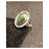 Silver and  Green Stone - Sz 7