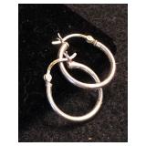 Silver Pierced Earrings About 1" Hoop