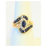 14K Gold Diamond and Sapphire Ring Sz 7