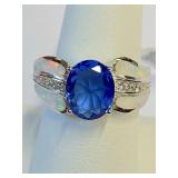 .925 Silver Tanzanite & Opal Ring Sz 10   CH
