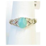 .925 Silver Natural Larimar Celtic Ring Sz 7   O