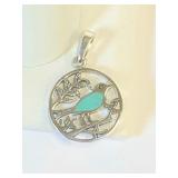 .925 Silver Turquoise Shell Bird Pendant  L