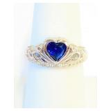 .925 Silver Sapphire Heart Ring Sz 7  A Beauty! L