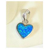 .925 Silver Blue Opal Heart Pendant   A