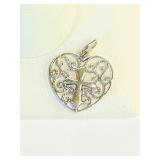 .925 Silver Filigree Heart w/Cross Pendant  R