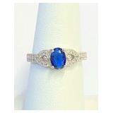 .925 Silver Blue Sapphire Ring Sz 7   R