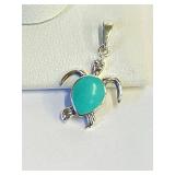 .925 Silver Green Turquoise Turtle Pendant  R