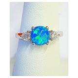 .925 Silver Blue Opal Ring Sz 7   L
