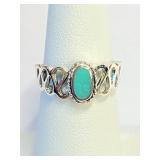 .925 Silver Turquoise Design Ring Sz 7   L