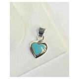 .925 Silver Green Turquoise Heart Pendant   A