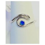.925 Silver Dbl Wave With Blue Opal Ring Sz 8   A