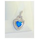 .925 Silver Blue Opal Heart Pendant   R