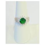 .925 Silver Halo Style Emerald Ring Sz 9   E