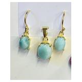 .925 Silver/GP Natural Larimar Pendant & E