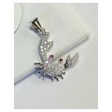 .925 Silver Crab With Ruby Accents Pendant   R