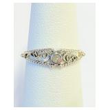.925 Silver Abalone Ring Sz 5   A