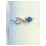 .925 Silver Heart Shape w/Sapphire Ring  Sz 8   A
