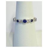 .925 Silver Blue Sapphire Band Ring Sz 7  L