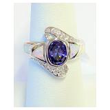 .925 Silver Tanzanite & Opal Ring Sz 6   O