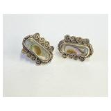 .925 Silver Abalone Screw Back Earrings