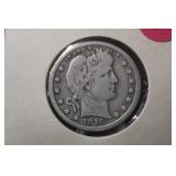 1916-D Barber Silver Quarter Better Date Excellent