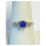 Nice Blue Sapphire Antique Platium Ring 2.6 gr S