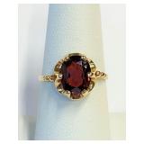 14K Gold Garnet Ring 2.38 gr 3.5ct Stone Sz 7.75