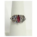 .925 Silver Celtic Design Ruby Ring Sz 6   R