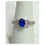 .925 Silver Blue Sapphire Ring Sz 7   R
