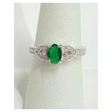 .925 Silver Green  Emerald Ring Sz 8 R