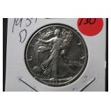 1939-D Walking Liberty Silver Half Dollar