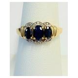 10K Gold Blue Sapphire & Diamond Ring Sz 7 LN