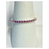 .925 Silver Round Ruby Eternity Band Ring Sz 9   A