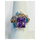 .925 Silver Multi-Color Stones Sz 7