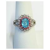 .925 Silver and Topaz Stones Ring Sz 7