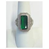 .925 Silver Green Zircon Fashion Ring Sz 8