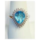 .925 Silver Aquamarine Ring Sz 7