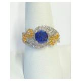 .925 Silver Blue Sapphire Ring Sz 8
