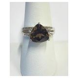 .925 Silver Smoky Topaz Ring Sz 8