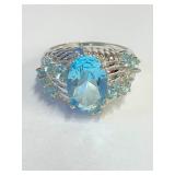 .925 Silver Lt Blue AAA Zircon Ring Sz 7