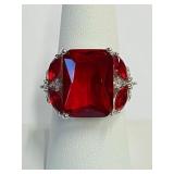 .925 Silver Red Zircon Ring Sz 8