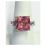 .925 Silver Ring With Pink CZ  Sz 8